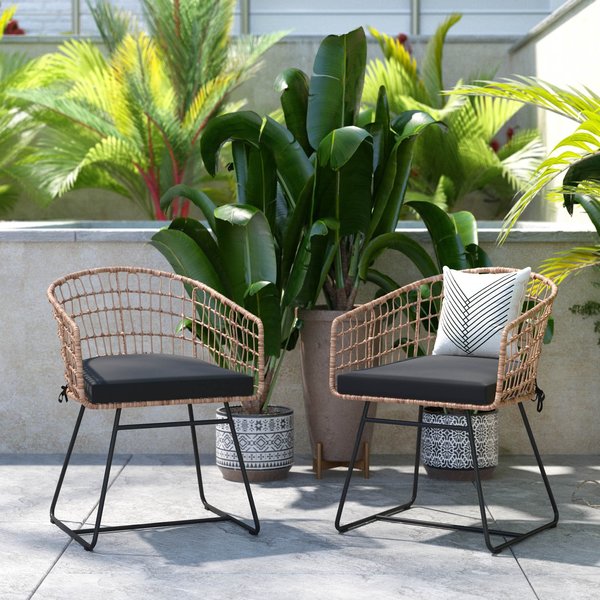 Flash Furniture Natural Rattan Rope Chairs & Black Cushions, PK 2 TW-VN015-15-NAT-GG